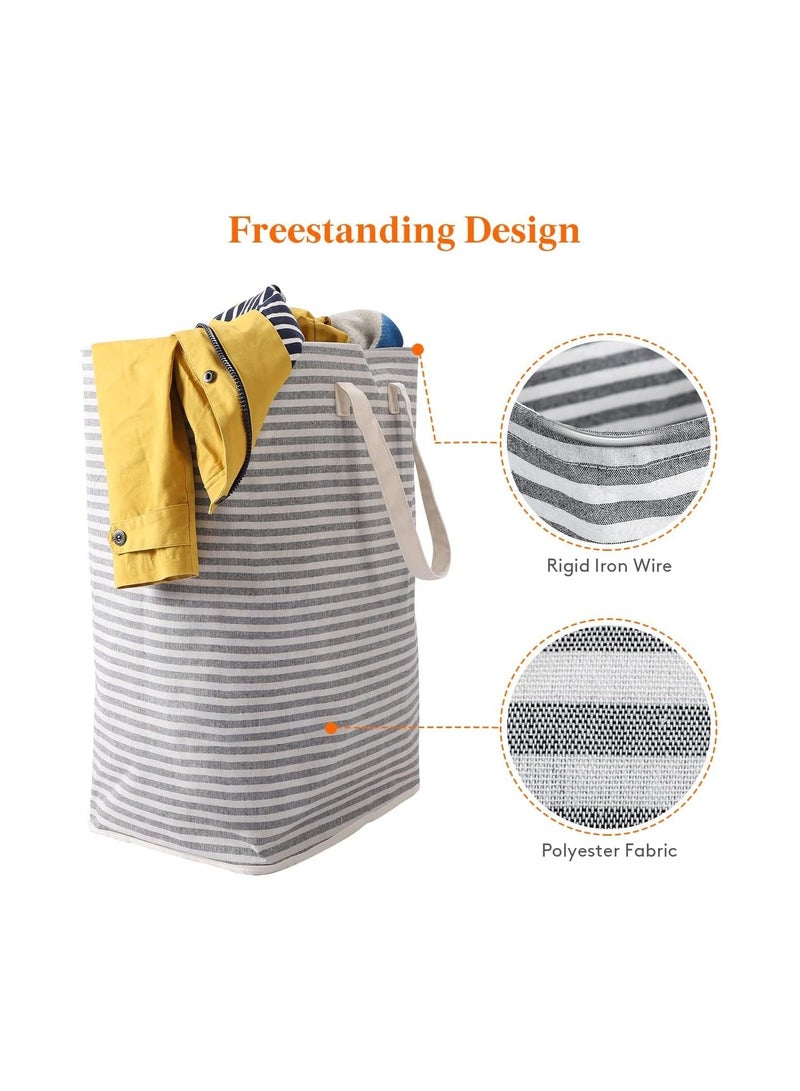 نيوفانتي سلة غسيل كبيرة سعة 75 لتر، سلة غسيل، سلة غسيل، سلة غسيل متسخة للغسيل، سلة غسيل قابلة للطي مقاومة للماء، مقبض من الألومنيوم مع حماية من الفوم، مناسبة للغسيل والسكن والاستخدام المنزلي (رمادي) - Image 2