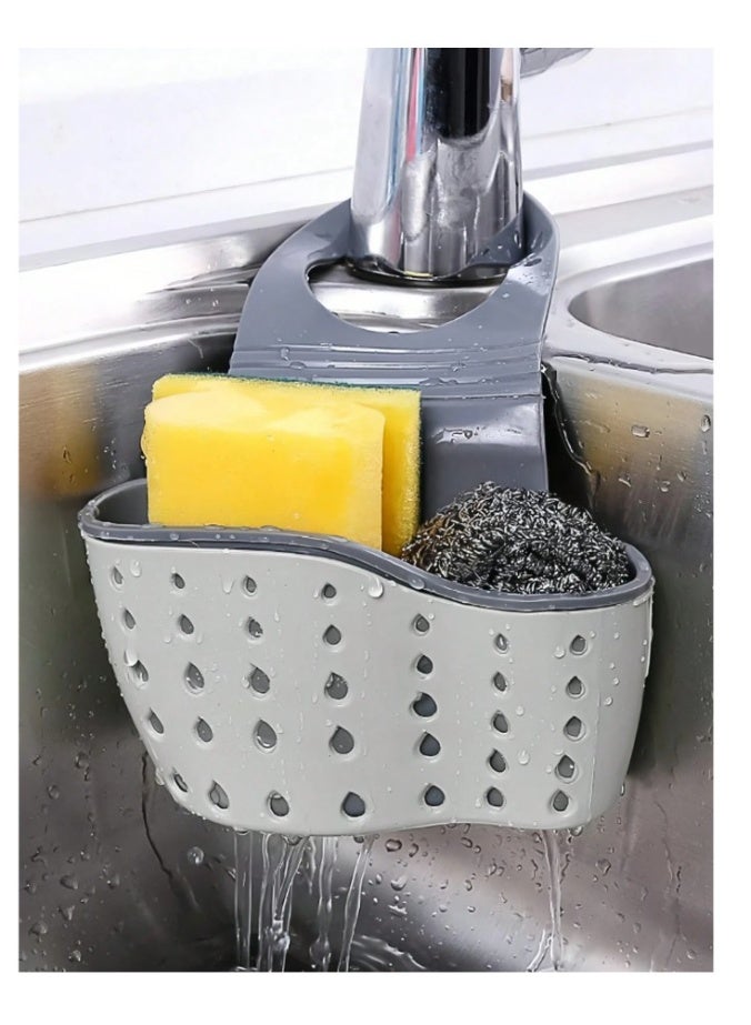 1pc Sink Hanging Drain Basket with Silicone Storage, Adjustable Strap, and Sponge Holder Perfect for Kitchen Organization. - Image 1