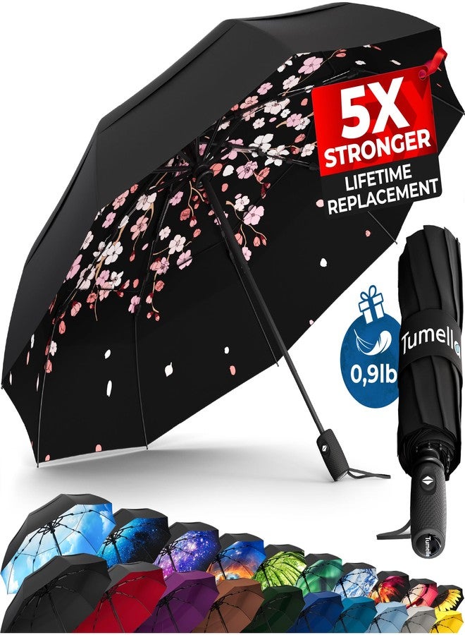 TUMELLA Shatterproof Windproof Travel Umbrella (Lightweight, Beautiful & Superior), Ultra Flexible Technology 2023, Compact, Small, Portable, Automatic, Strong, Durable, Premium Grip, cherry blossom - Image 1