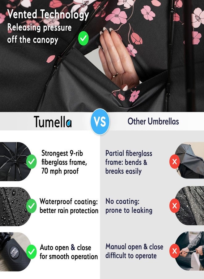 TUMELLA Shatterproof Windproof Travel Umbrella (Lightweight, Beautiful & Superior), Ultra Flexible Technology 2023, Compact, Small, Portable, Automatic, Strong, Durable, Premium Grip, cherry blossom - Image 4