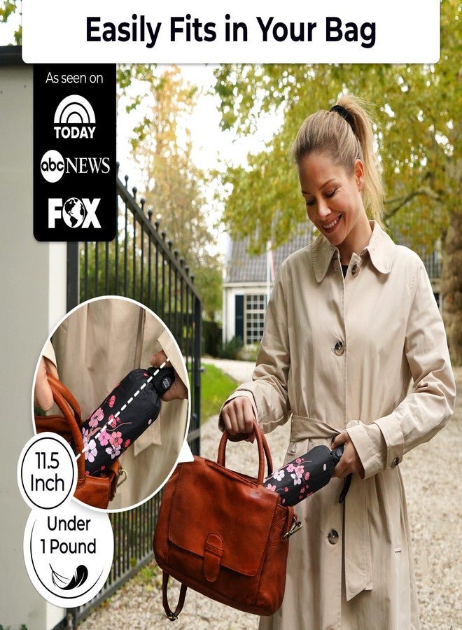 TUMELLA Shatterproof Windproof Travel Umbrella (Lightweight, Beautiful & Superior), Ultra Flexible Technology 2023, Compact, Small, Portable, Automatic, Strong, Durable, Premium Grip, cherry blossom - Image 2