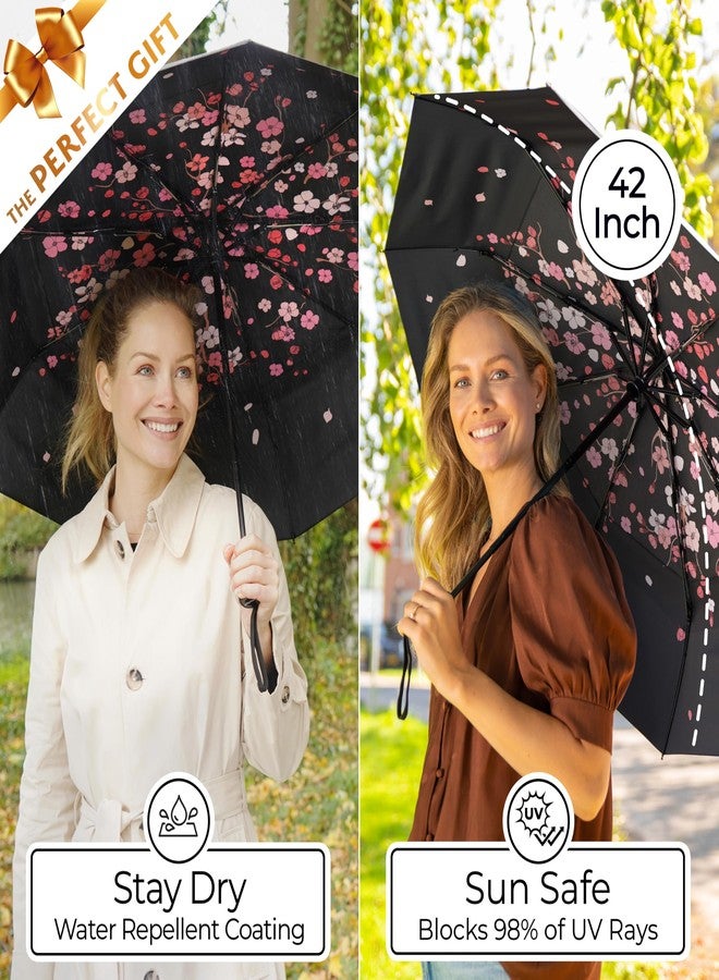 TUMELLA Shatterproof Windproof Travel Umbrella (Lightweight, Beautiful & Superior), Ultra Flexible Technology 2023, Compact, Small, Portable, Automatic, Strong, Durable, Premium Grip, cherry blossom - Image 5