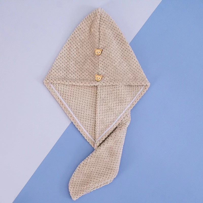 Generic Womens Double-layer Thickened Soft Water Absorbent Quick-drying Hair-free Japanese Style Pineapple Style Shower Cap Bag Hair Towel Khaki [single layer]] 