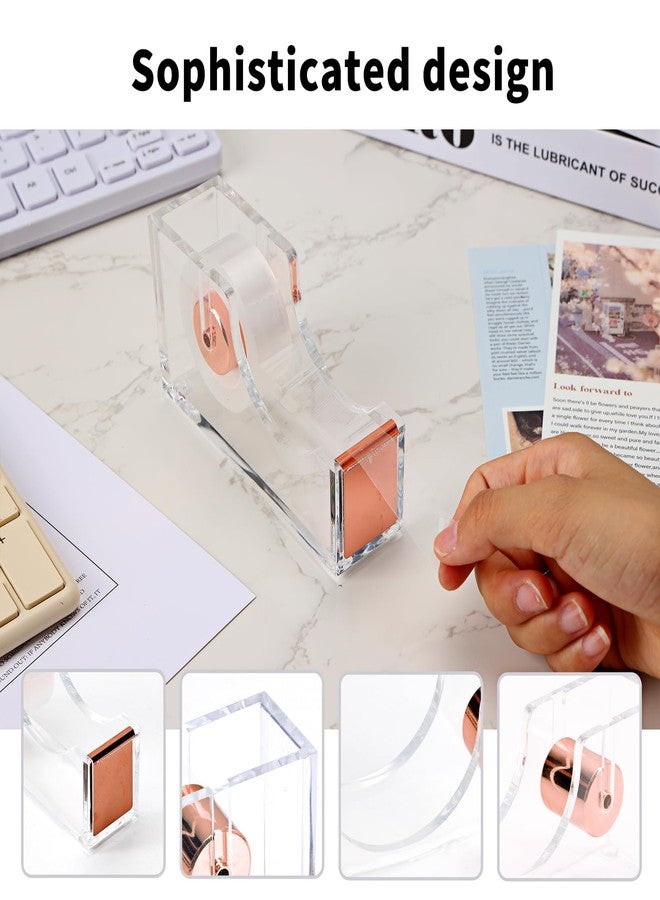 EOOUT Rose Gold Desk Accessories, Office Supplies and Accessories Set, Acrylic Stapler Set, Staple Remover, Phone Holder, Pen Holder, Scissor, Ruler, Transparent Tape - Image 4