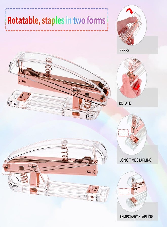 EOOUT Rose Gold Desk Accessories, Office Supplies and Accessories Set, Acrylic Stapler Set, Staple Remover, Phone Holder, Pen Holder, Scissor, Ruler, Transparent Tape - Image 3