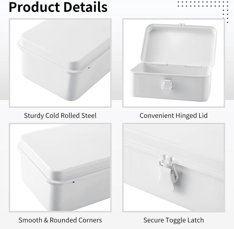 Office Supplies Metal Storage Box with Hinged Lid, Rectangular Steel Tool Box Container, Metal Organizer - Image 3