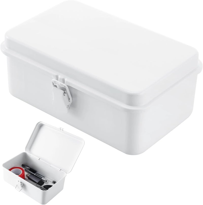 Office Supplies Metal Storage Box with Hinged Lid, Rectangular Steel Tool Box Container, Metal Organizer - Image 1