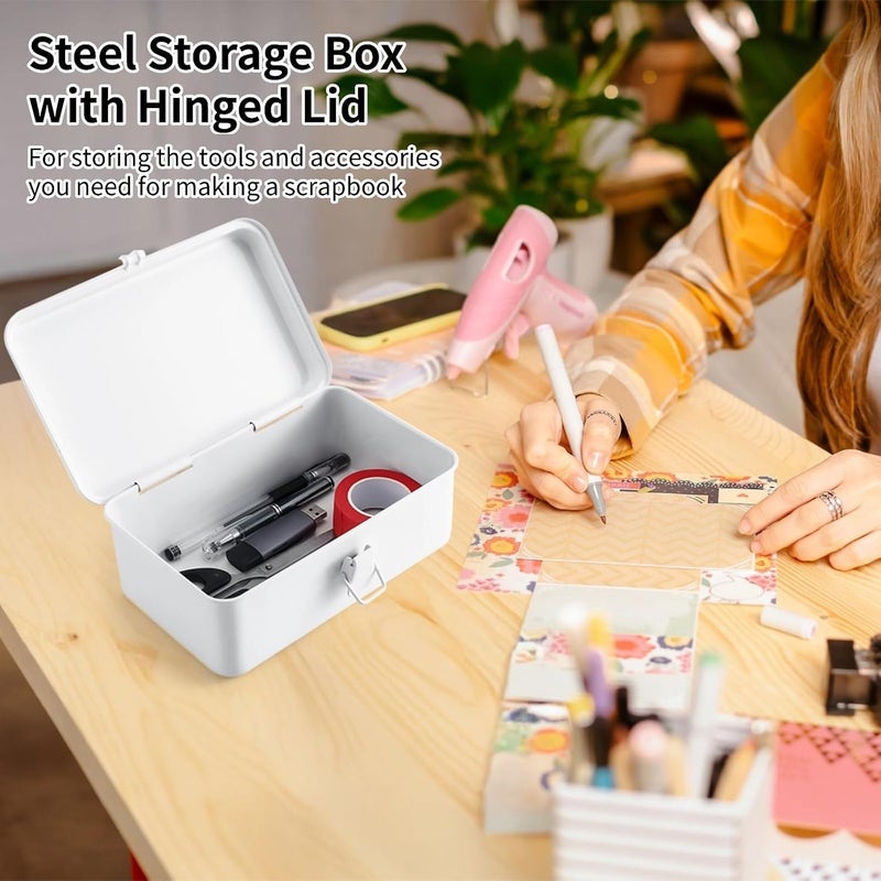Office Supplies Metal Storage Box with Hinged Lid, Rectangular Steel Tool Box Container, Metal Organizer - Image 4