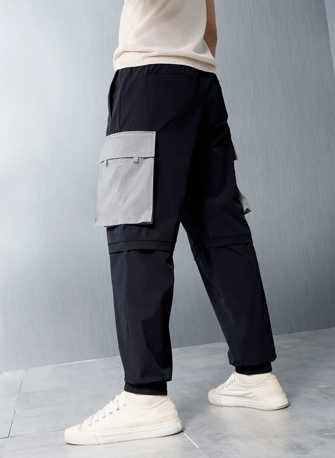 The Souled Store Men Relaxed Fit Solid Navy Blue Parachute Pants