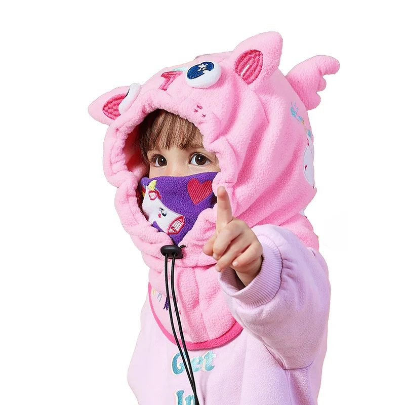 LITTLE SURPRISE BOX Light Pink Uni Fleece Winter Cap covering MouthNeck and Head for Minus degree Temperature5 yrs and above