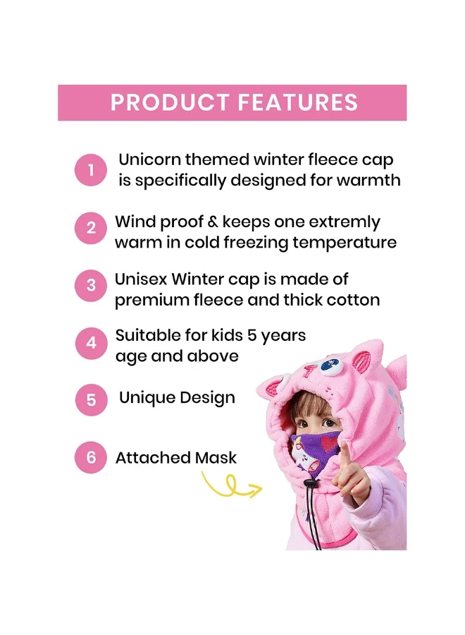 LITTLE SURPRISE BOX Light Pink Uni Fleece Winter Cap covering MouthNeck and Head for Minus degree Temperature5 yrs and above