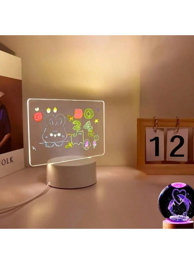 مصباح ليلي LED مع لوح رسائل أكريليك – لوحة كتابة قابلة للمسح بإضاءة LED، تعمل عبر USB أو قابلة لإعادة الشحن | لوحة ملاحظات ديكورية للمكتب، غرفة النوم، وغرفة المعيشة | مصباح إبداعي ثلاثي الأبعاد للرسم والكتابة | هدية مثالية لأعياد الميلاد، الكريسماس، والمناسبات - Image 5