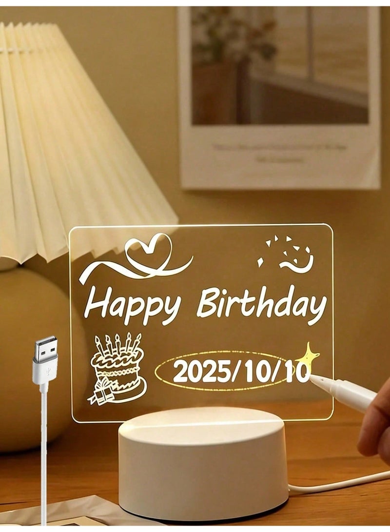 مصباح ليلي LED مع لوح رسائل أكريليك – لوحة كتابة قابلة للمسح بإضاءة LED، تعمل عبر USB أو قابلة لإعادة الشحن | لوحة ملاحظات ديكورية للمكتب، غرفة النوم، وغرفة المعيشة | مصباح إبداعي ثلاثي الأبعاد للرسم والكتابة | هدية مثالية لأعياد الميلاد، الكريسماس، والمناسبات - Image 1