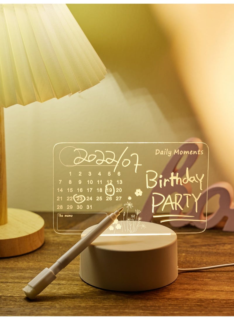 مصباح ليلي LED مع لوح رسائل أكريليك – لوحة كتابة قابلة للمسح بإضاءة LED، تعمل عبر USB أو قابلة لإعادة الشحن | لوحة ملاحظات ديكورية للمكتب، غرفة النوم، وغرفة المعيشة | مصباح إبداعي ثلاثي الأبعاد للرسم والكتابة | هدية مثالية لأعياد الميلاد، الكريسماس، والمناسبات - Image 2