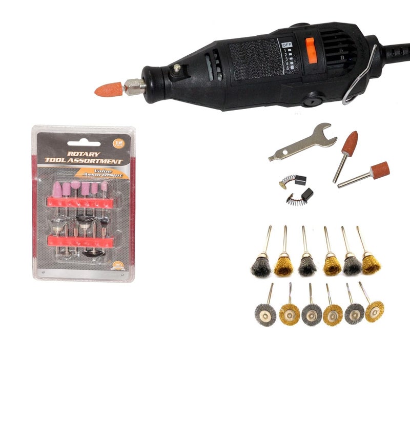 Digital Craft Rotary Tool Die Grinder and Accessory Kit DIY Crafts Kit All in One Items DIY Works Die Grinder12Pc Rotary Tools Set12Pc Wire Brush Set