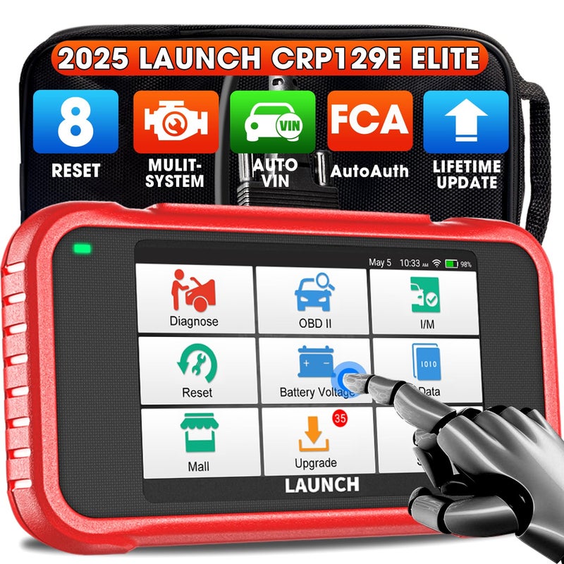 LAUNCH CRP129E 2025 OBD2 Scanner 8 Reset OilEPBTPMSSASBMSThrottleDPF Reset Injector Coding ABS SRS Transmission Engine Code Reader Lifetime FRee Update Diagnostic Scan Tool Auto VIN