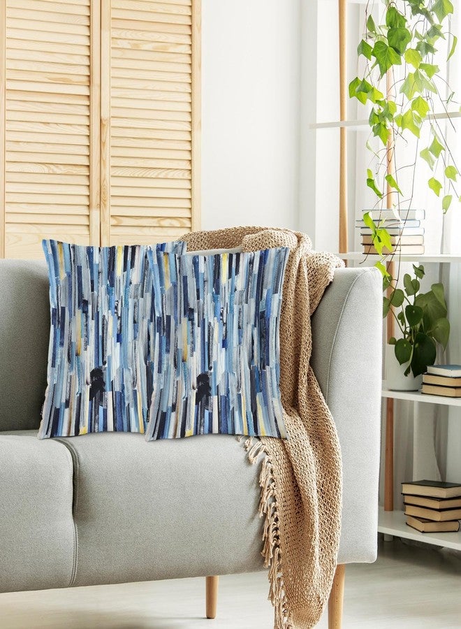 Swono Abstract Art Cozy Pillowcase Cushion Cover, Modern Watercolor Stripes Teals Decorative Throw Pillows Covers Outdoor Pillow Case for Home Office Dorm Sofa Picnic Car 18" X 18" 2 Pack, Blue - Image 2