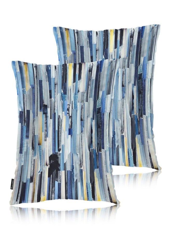 Swono Abstract Art Cozy Pillowcase Cushion Cover, Modern Watercolor Stripes Teals Decorative Throw Pillows Covers Outdoor Pillow Case for Home Office Dorm Sofa Picnic Car 18" X 18" 2 Pack, Blue - Image 1
