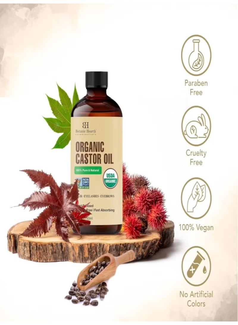 بوتانيك هيرث الزيت الخروعي العضوي من بوتانيك هارث | مضغوط على البارد | نقي 100% وخالي من الهكسان | يحفز نمو الشعر والرموش والحواجب والأظافر | مرطب ومغذي | للجسم والشعر - Image 3