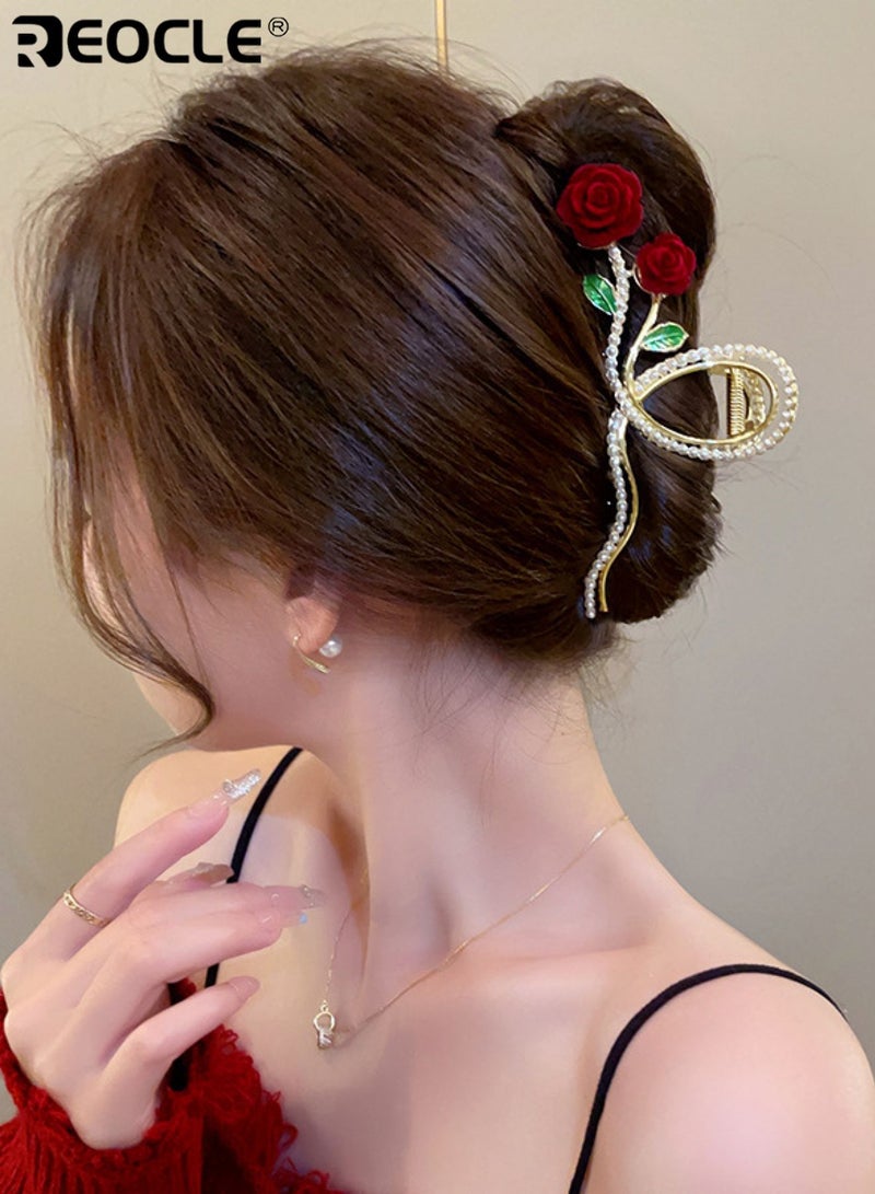 REOCLE Women's Large Hair Claw Rose Decorative Hairpin Elegant Full-Size Hair Styling Accessory Sturdy Hair Clip for Daily & Occasion Use - Image 3