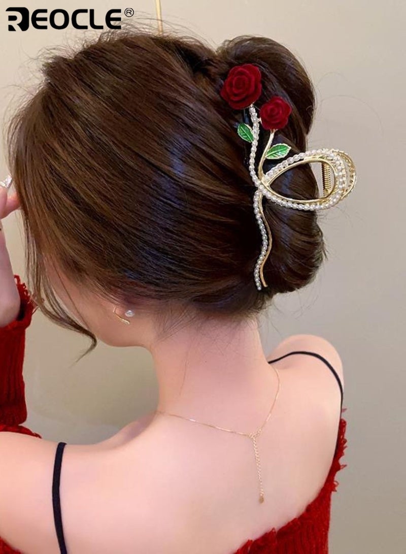REOCLE Women's Large Hair Claw Rose Decorative Hairpin Elegant Full-Size Hair Styling Accessory Sturdy Hair Clip for Daily & Occasion Use - Image 4