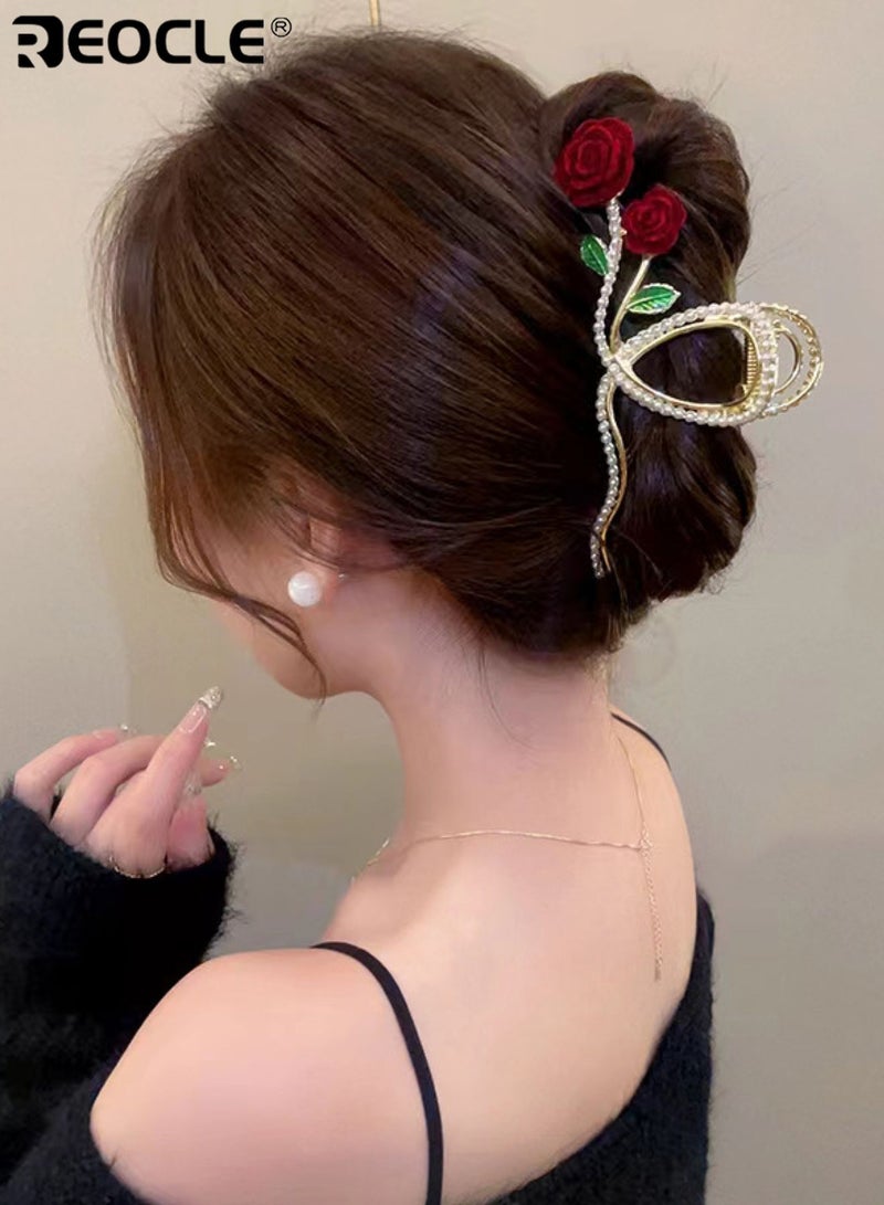 REOCLE Women's Large Hair Claw Rose Decorative Hairpin Elegant Full-Size Hair Styling Accessory Sturdy Hair Clip for Daily & Occasion Use - Image 1