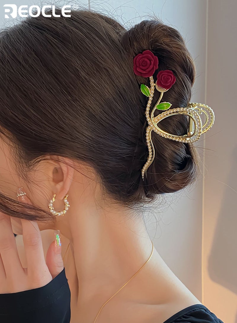 REOCLE Women's Large Hair Claw Rose Decorative Hairpin Elegant Full-Size Hair Styling Accessory Sturdy Hair Clip for Daily & Occasion Use - Image 5