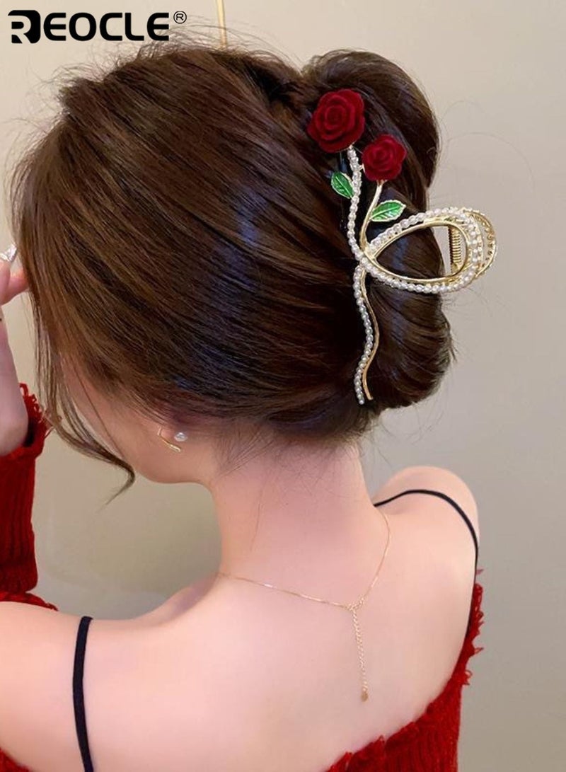 REOCLE Women's Large Hair Claw Rose Decorative Hairpin Elegant Full-Size Hair Styling Accessory Sturdy Hair Clip for Daily & Occasion Use - Image 5