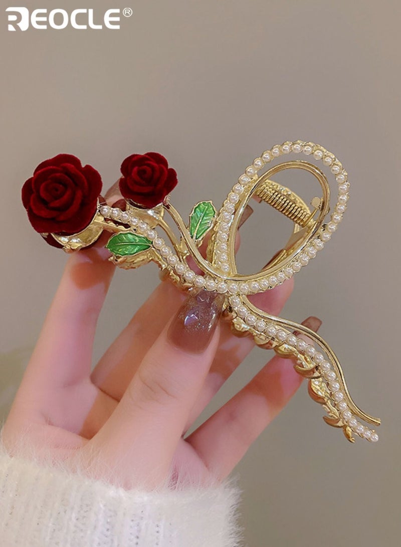 REOCLE Women's Large Hair Claw Rose Decorative Hairpin Elegant Full-Size Hair Styling Accessory Sturdy Hair Clip for Daily & Occasion Use - Image 1