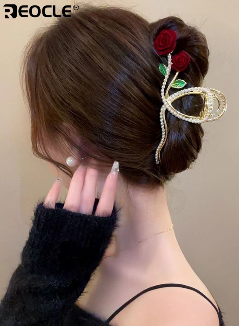 REOCLE Women's Large Hair Claw Rose Decorative Hairpin Elegant Full-Size Hair Styling Accessory Sturdy Hair Clip for Daily & Occasion Use - Image 3