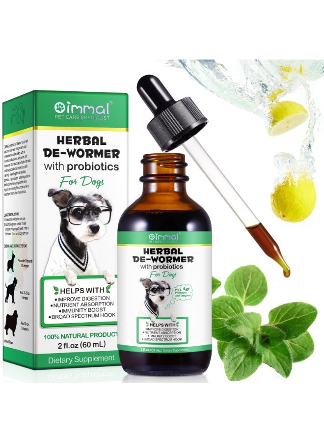 Oimmal Herbal De-Wormer with Probiotics for Dogs 60ml, Helps With Improve Digestion, Nutrient Absorption, Immunity Boost, Broad Spectrum Hook 100% Natural Dog Deworming Drops Easy Feeding with Bacon Flavour - Image 1