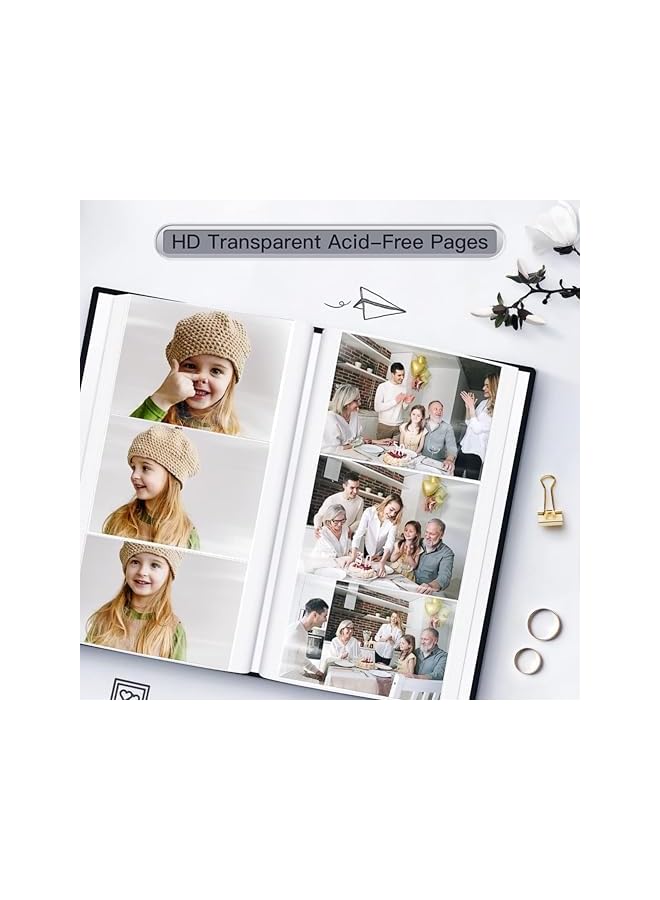 The Bros Photo Album 4x6 300 Pockets with Writing Space, DIY Photo Albums, Linen Cover Memory Book with Front Window,White Page Vertical Photo Book for Wedding,Family,Anniversare,Baby,Vacation (Black) - Image 2