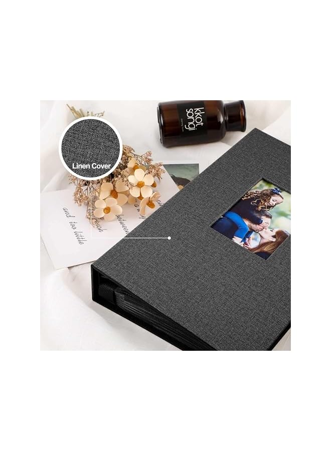 The Bros Photo Album 4x6 300 Pockets with Writing Space, DIY Photo Albums, Linen Cover Memory Book with Front Window,White Page Vertical Photo Book for Wedding,Family,Anniversare,Baby,Vacation (Black) - Image 4