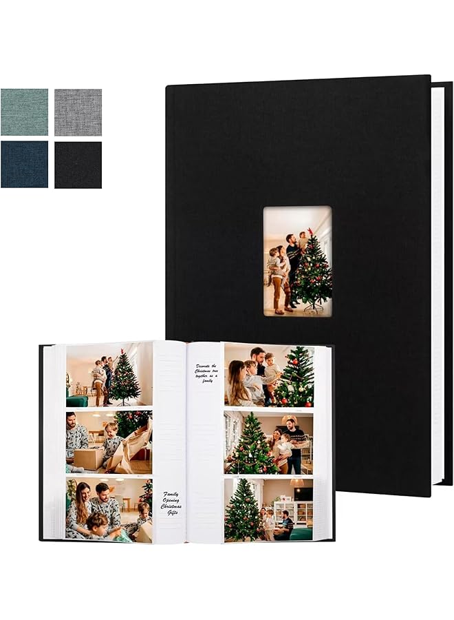 The Bros Photo Album 4x6 300 Pockets with Writing Space, DIY Photo Albums, Linen Cover Memory Book with Front Window,White Page Vertical Photo Book for Wedding,Family,Anniversare,Baby,Vacation (Black) - Image 1