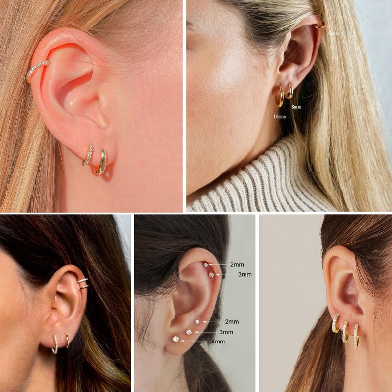 Cocadant Hypoallergenic Flat Back Earrings for Cartilage Earring Set for Multiple Piercing 14K Gold Plated Huggie Hoop Earrings for Women Surgical Steel Small Titanium FlatBack Stud Trendy Earring Stacks - Image 4