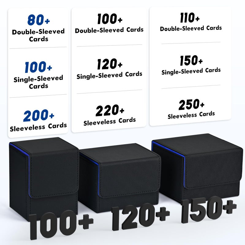 ZLCA Card Deck Box for Trading Cards, MTG YuGiOh Deck Case Holds 100+ Single Sleeved Cards, PU Leather Magnetic Card Storage Box Fits for TCG CCG Magic Game Cards (Black& Blue) - Image 3