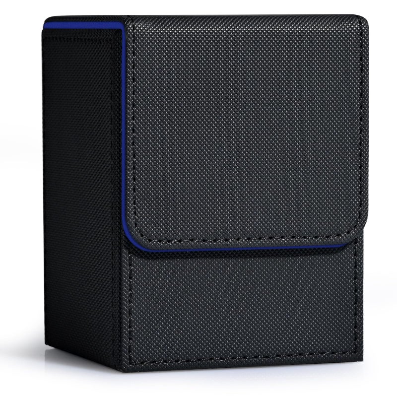 ZLCA Card Deck Box for Trading Cards, MTG YuGiOh Deck Case Holds 100+ Single Sleeved Cards, PU Leather Magnetic Card Storage Box Fits for TCG CCG Magic Game Cards (Black& Blue) - Image 1