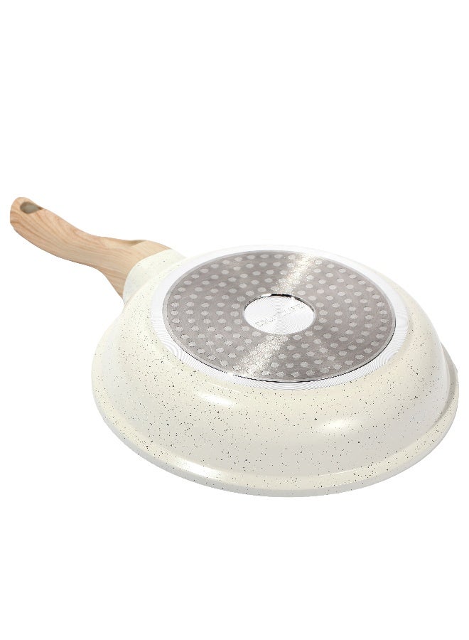 ESLITE LIFE مقلاة طاوة 24 سم من الألمنيوم و طلاء سيراميك غير لاصق مقاومة للخدش, مقبض بتصميم خشبي، لون أبيض - Image 5