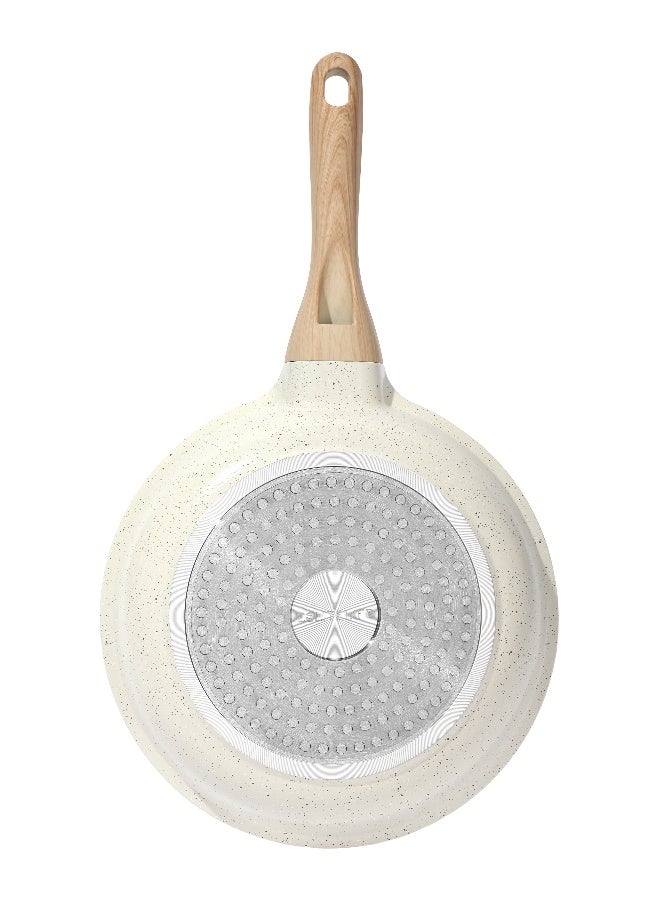ESLITE LIFE مقلاة طاوة 24 سم من الألمنيوم و طلاء سيراميك غير لاصق مقاومة للخدش, مقبض بتصميم خشبي، لون أبيض - Image 4