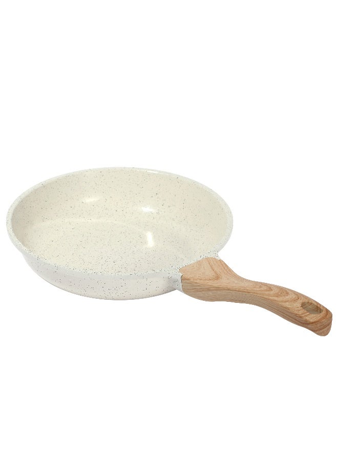 ESLITE LIFE مقلاة طاوة 24 سم من الألمنيوم و طلاء سيراميك غير لاصق مقاومة للخدش, مقبض بتصميم خشبي، لون أبيض - Image 2