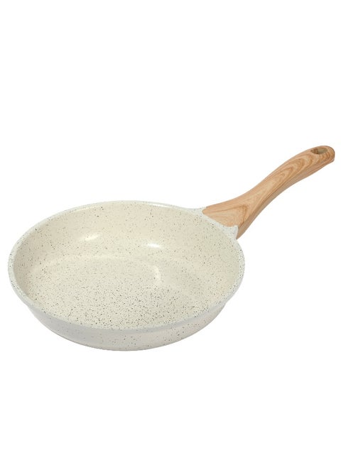 Frypan 24cm Aluminum | Non-stick Ceramic coating | Scratch Resistant | Soft touch wooden esthetic handle , White– Scratch Resistant, Durable
