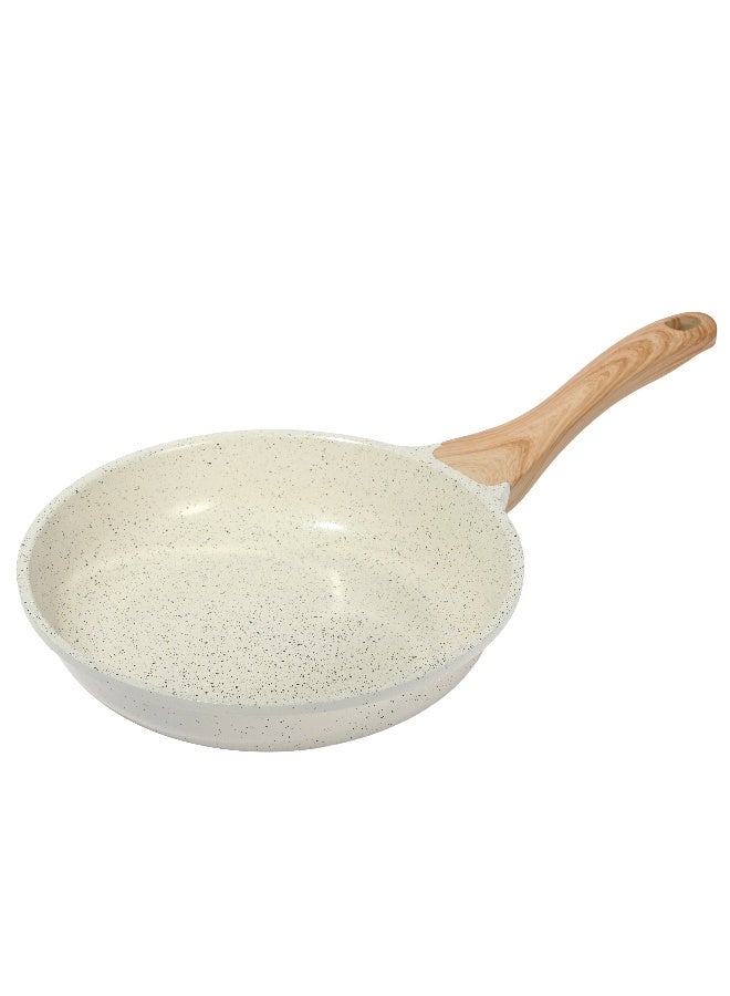 ESLITE LIFE مقلاة طاوة 24 سم من الألمنيوم و طلاء سيراميك غير لاصق مقاومة للخدش, مقبض بتصميم خشبي، لون أبيض - Image 1