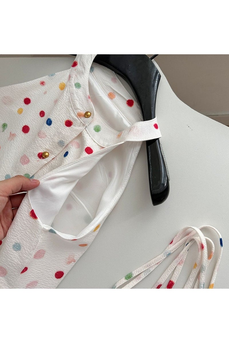 A.M Colorful Sleeveless Dress Women Loose Summer New Polka Dot Printed Suspender Dress - Image 3
