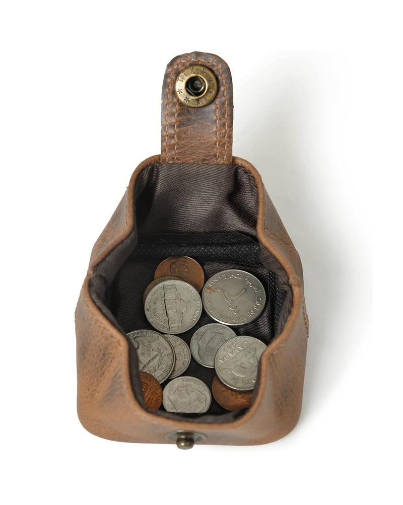 CONTACTS حقيبة نقود جلدية مصنوعة يدويًا – حافظة تغيير مدمجة ومحفظة صغيرة للرجال والنساء – بني هانتر - Image 5