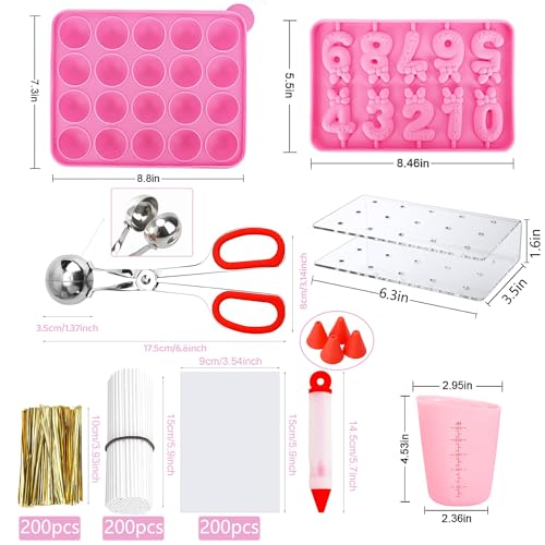 GZMAISULEE Cake Pop Molds Kit 610PCS Lollipop Cake Pop Maker Set with Cake Pop Stand Cake Pop Sticks and Wrappers Decorating Pen 4 Piping Tips Measuring Cup Pink - Image 3