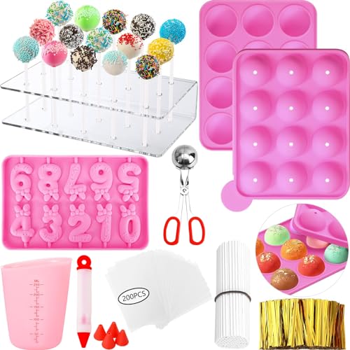 GZMAISULEE Cake Pop Molds Kit 610PCS Lollipop Cake Pop Maker Set with Cake Pop Stand Cake Pop Sticks and Wrappers Decorating Pen 4 Piping Tips Measuring Cup Pink - Image 1