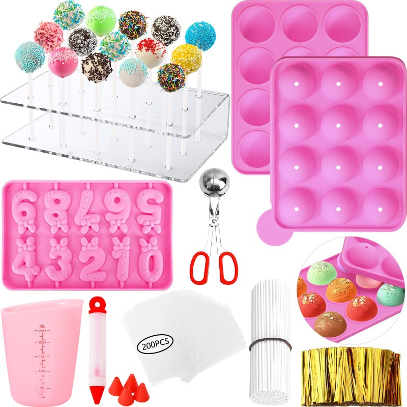GZMAISULEE Cake Pop Molds Kit 610PCS Lollipop Cake Pop Maker Set with Cake Pop Stand Cake Pop Sticks and Wrappers Decorating Pen 4 Piping Tips Measuring Cup Pink - Image 2