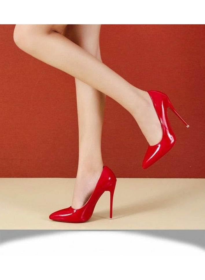 Shougu New High Heels Lacquered Leather Shallow Mouth Single Shoes with Ultra Fine Heels 12CM - Image 1