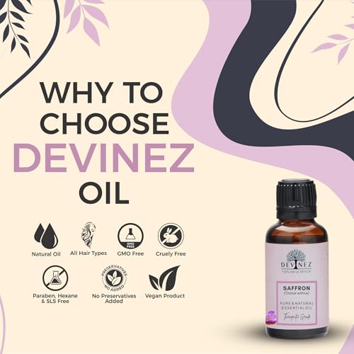 Devinez Kashmiri Saffron Essential Oil, Kesar Zafran, 10ml,Pure Natural Undiluted Therapeutic grade in Glass Bottle for skin, body care, Reed Diffusers Oils, Aroma Tharapy Saffron Oil, Kaser Oil - Image 2