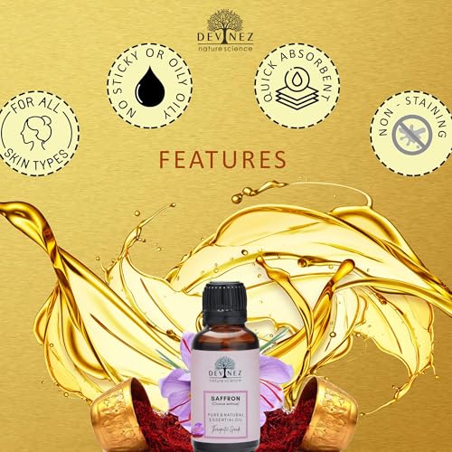 Devinez Kashmiri Saffron Essential Oil, Kesar Zafran, 10ml,Pure Natural Undiluted Therapeutic grade in Glass Bottle for skin, body care, Reed Diffusers Oils, Aroma Tharapy Saffron Oil, Kaser Oil - Image 3